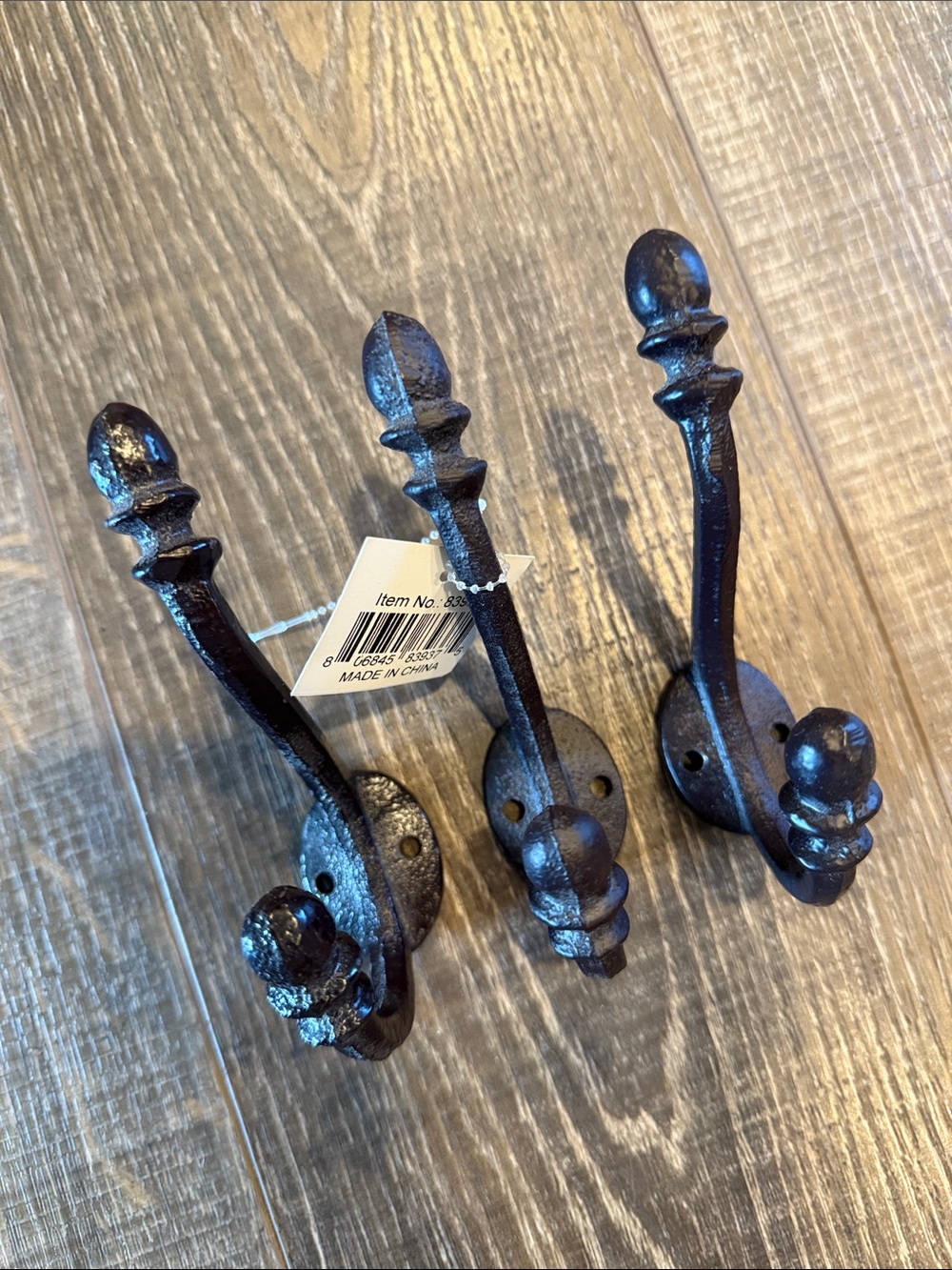Rustic Black Iron Wall Hooks - Set of 3